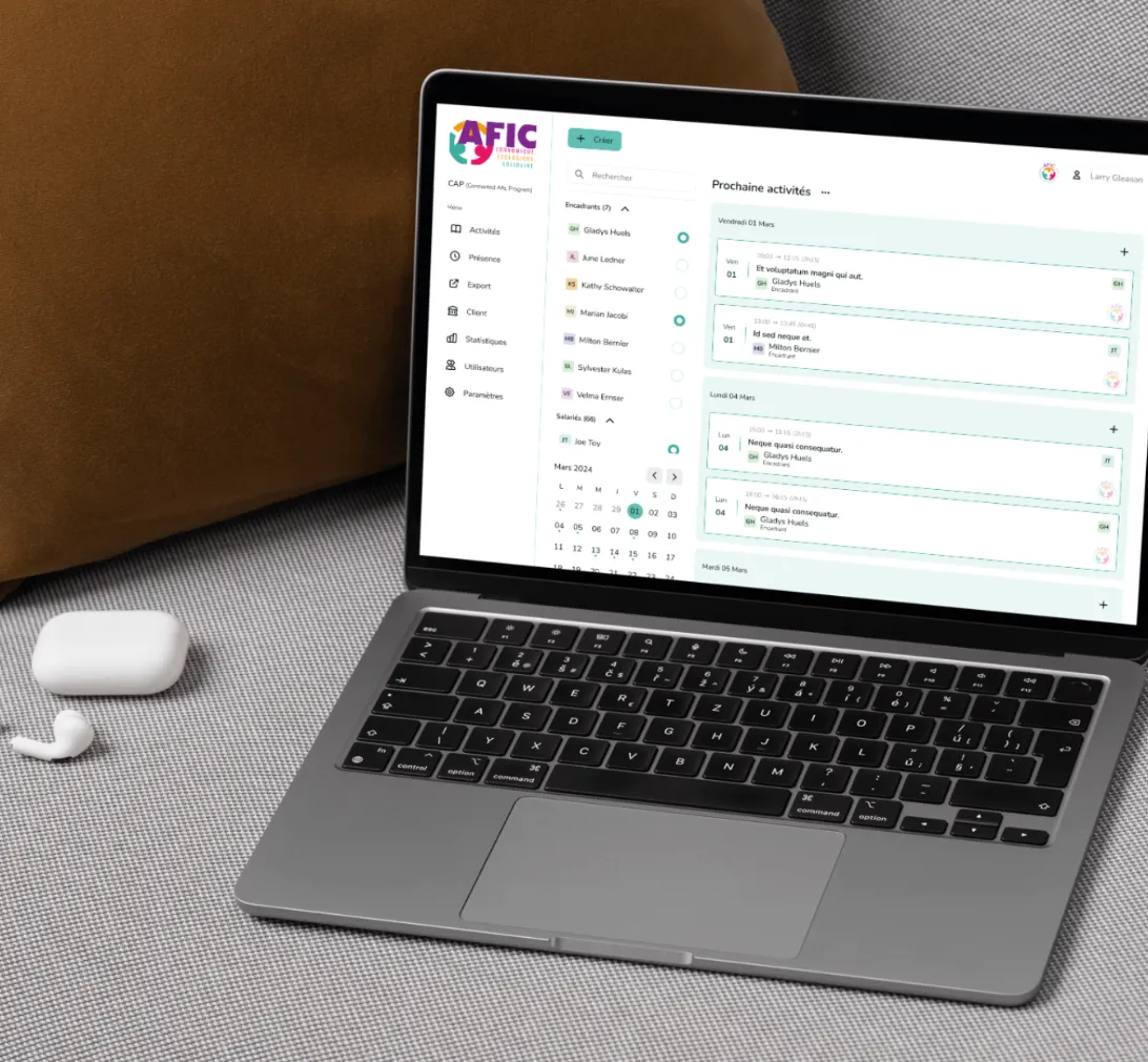 Interface de l’application chantier insertion professionnelle développée pour AFIC
